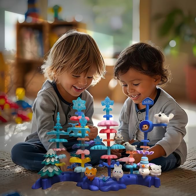 Snow Garden Stacking Toys 79PCS Coral Flower Garden for Toddlers | Marine Coral Creative Construction Building Toys Educational STEM Screen-free Christmas Birthday Gift for Kids Age 3-6