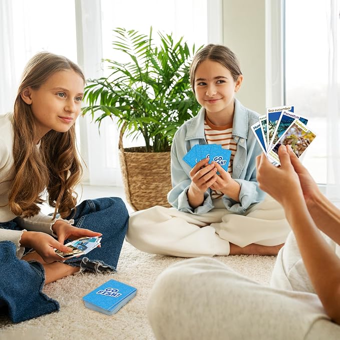 BenBen Go Fish Card Game for Kids, 104 Cards, Ocean Theme Memory Matching Game, Sea Animals Learning Playing Cards, Picture Cards with Real Photos, Fun Facts, 2-8 Players