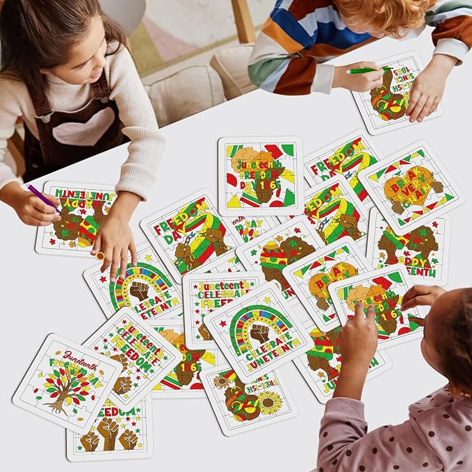 Cinrobiye 24 Pcs Juneteenth Coloring Jigsaw Puzzle Craft Kit, DIY Coloring Activities and Puzzle Assembly Set, Cultural Art Projects for Classroom, Summer Camp, Group Events and Family Celebrations