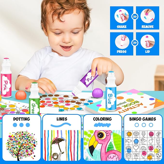 Soucolor 32-Pack Washable Dot Markers for Kids & Toddlers 8 Vibrant Colors | Bingo Daubers,Preschool ,Non-Toxic, Arts & Craftsart for Kids, Classroom Supplies, Paint Dabbers for Endless Creative Fun