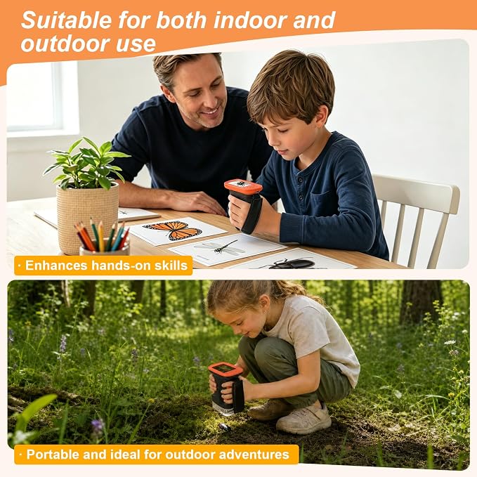 Kids Microscope,1000X HD Digital Handheld Mini Microscope 2.4" IPS Screen | Microscope for Kids, Mini Pocket Microscope for Children Birthday Gift, Science Education Fun for Boys Girls Ages 4-12 Black