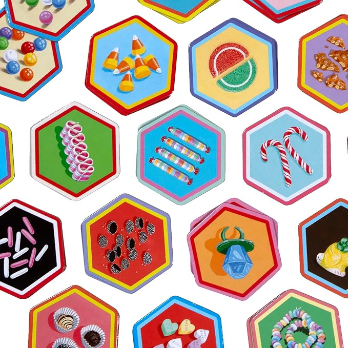 eeBoo Candy Memory & Matching Game, Ages 3+, 1-4 Players | Introduces sweets vocabulary. Sharpens recognition, concentration & memory skills. Includes 36 hexagonal tiles, 18 pairs