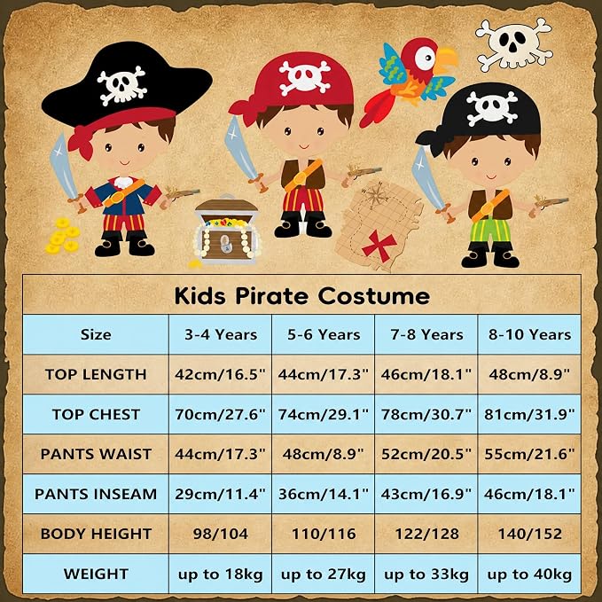 Lingway Toys Kids Pirate Costume,Boys Pirate Role Play Dress Up Set | Perfect for Halloween & School Pirate Day & Cruise Pirate Night Party