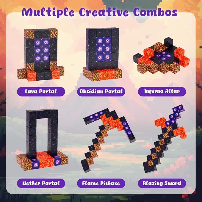 3 otters 32PCS Magnetic Blocks, with a Storage Box, Portal | Pocket-Sized, Travel Magnet Cubes, STEM Toy for Toddler, Car Trips, Airplane Travel, Preschool Learning