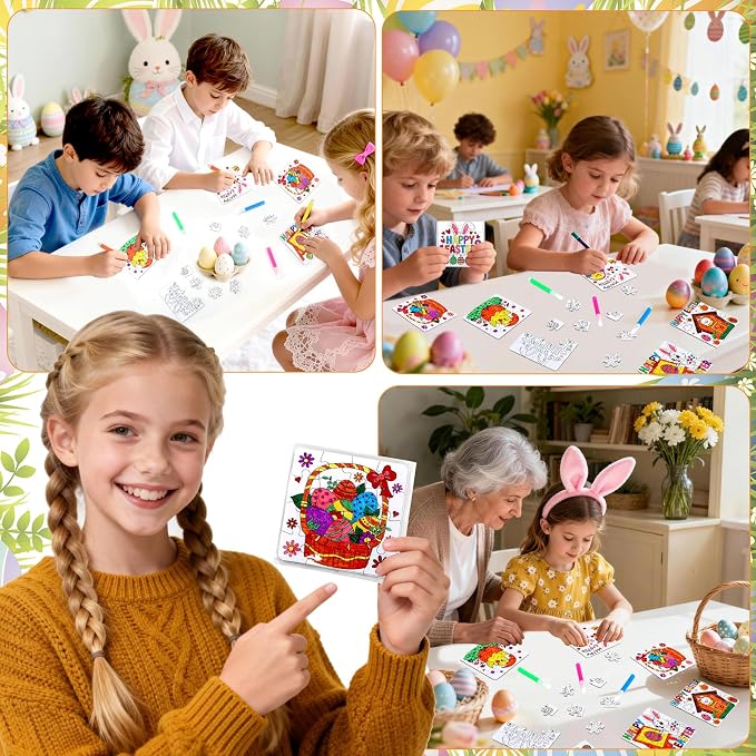 24 Pcs Easter Crafts Puzzle for Kids & Adults, Easter Gifts DIY Jigsaw with Egg Bunny Basket Flower, Spring April Arts and Craft for Party Favors Classroom Activities Coloring Games & Paper Toy Bulk