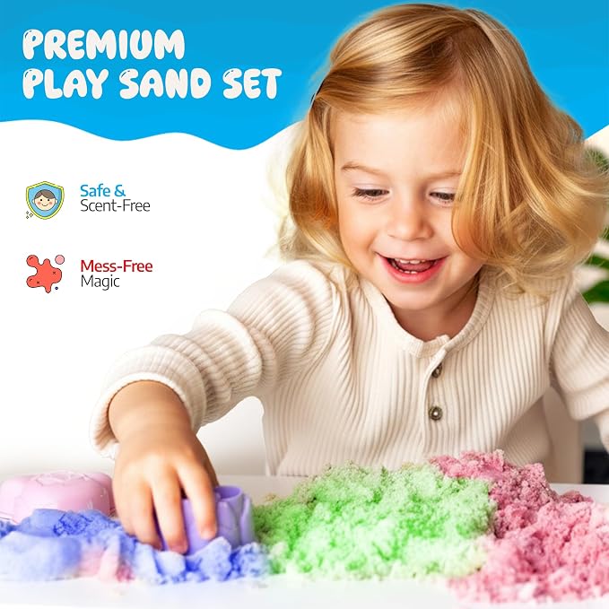 Play Sand Craft Kit Set for Boys & Girls 36p Sensory Bin No Mess Kids Toy | Great for Ages 3 4 5 6 7 8 – Perfect for Shaping Squeezing Scooping – Large Arts & Crafts Set – Birthday Gift