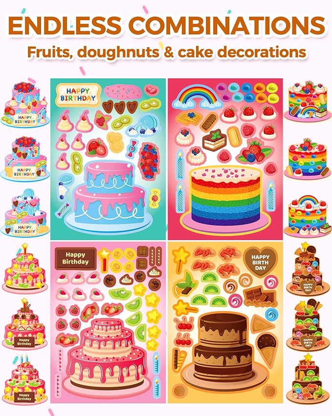 32 Sheets Birthday Cake Stickers for Kids | Make Your Own Stickers, Birthday Party Favors, Kids Craft Activities, Goodie Bag Stuffers