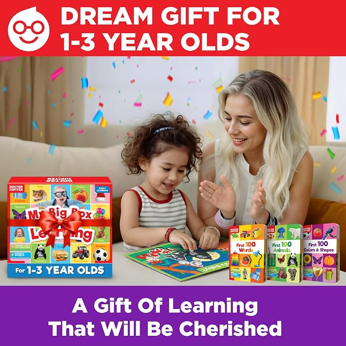 Doctor Jupiter My Big Box of Learning for Kids Ages 1-3 Year Old | Set of Board Books and Fun Activities, Birthday Gift Ideas for Boys & Girls 1,2,3, Year Olds, Toddler Educational Activities