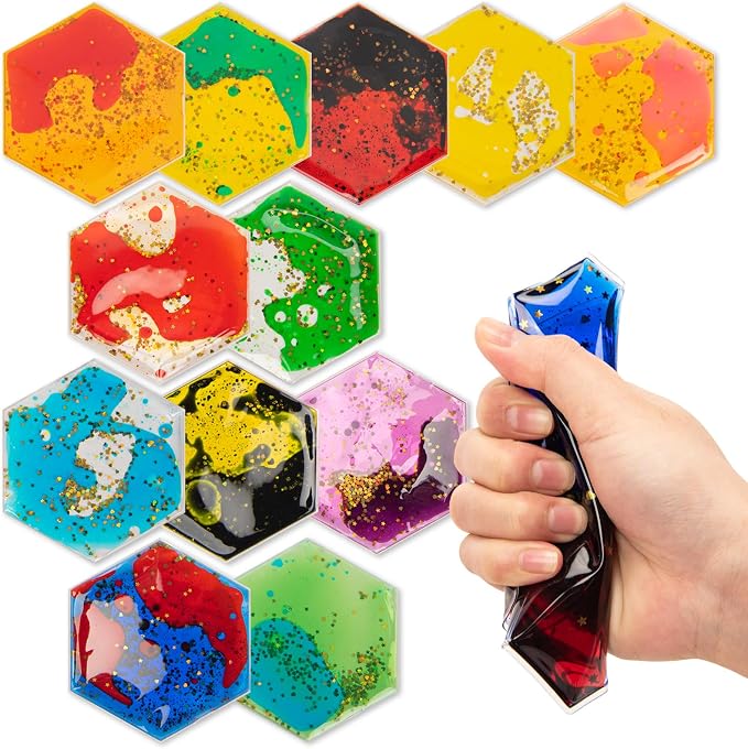 Art3d Hexagon Sensory Fidget Multicolor Liquid Motion Tiles, 12-Pack | Lightweight, Boost Focus, Relieve Anxiety, Eco-Friendly, Varied Colors & Shapes, Suitable for Kids, Teens
