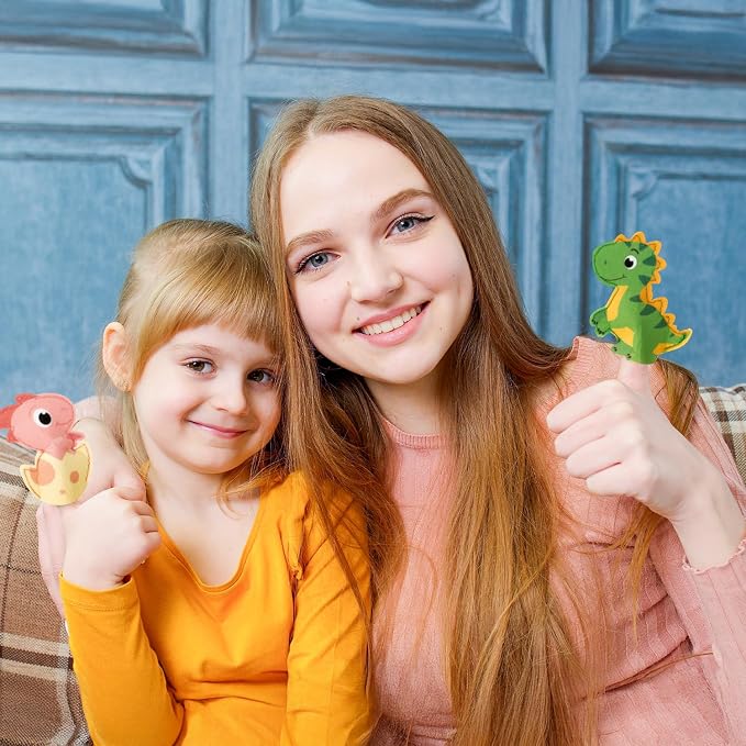 COcnny Dinosaur Finger Puppets Craft- 11pcs Dinosaur Felt Finger Puppet with Jungle Bag Set Making Crafts Kit for Kids, Make Your Own Story Telling Toys, Role Play for Boys Girls Toddles Ages 3-8