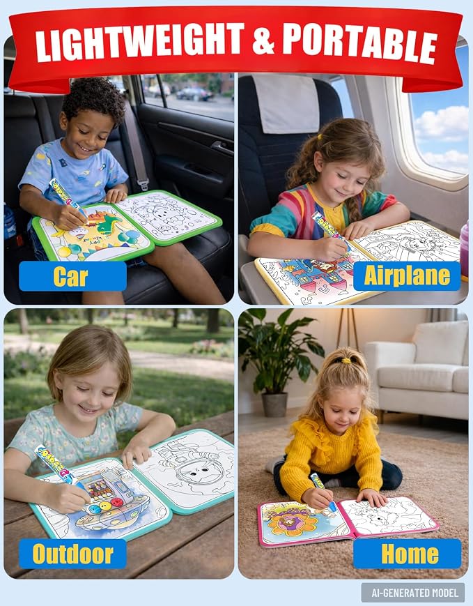 KONLE Reusable Water Painting Books, 20 Pages Mermaid&Pony Coloring Books | Mess Free Coloring Book for Toddlers 1-3, Travel Gift for Boys & Girls, Educational Art Activity, Montessori Art