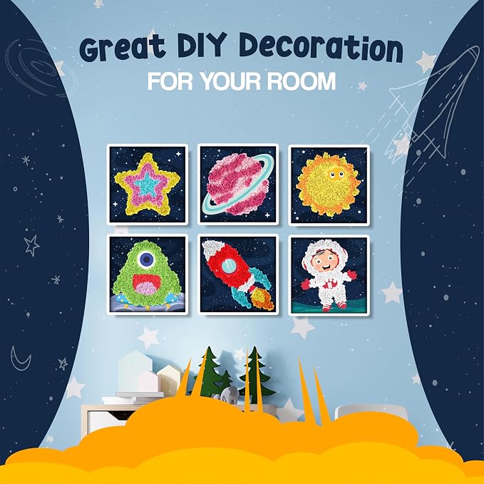 jackinthebox Poke Art Space Crafts Kits for Boys Kid, Activity Toy Ages 4-8 | 1200 fabric pieces, fun travel activities & kits, birthday gift for kids & toddler, age 4 5 6 7 8 year old, flower pressing
