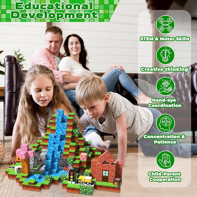 Magneverse 100 PCS 0.8in Magnetic Blocks - Magnet Toys & Magnetic Building Blocks Cubes, Stacking Magnets, STEM Toys for School Acitivities, Birthday Gifts for Boys Age 3+ Years Old (Theme: Forests)