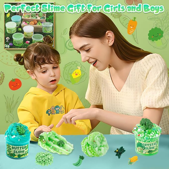 6-Pack Green Slime Kit for Kids, Cloud Butter Clear Crunchy Gift Set | Gradient green sensory slime with add-ins, party favor, goodie bag stuffer, Easter basket filler, ages 4-10