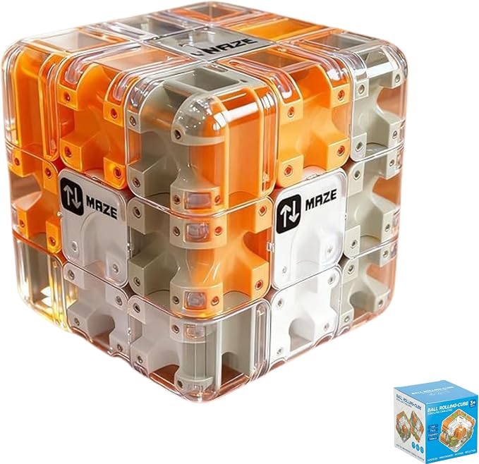 3D Rolling Ball Maze Cube & Marble Maze Puzzle - Large Labyrinth Brain Teaser Toy for Kids Ages 4-8, 8-12 & Adults. Challenging 3D Puzzle Game. Best Travel Birthday Gift (Orange Color)