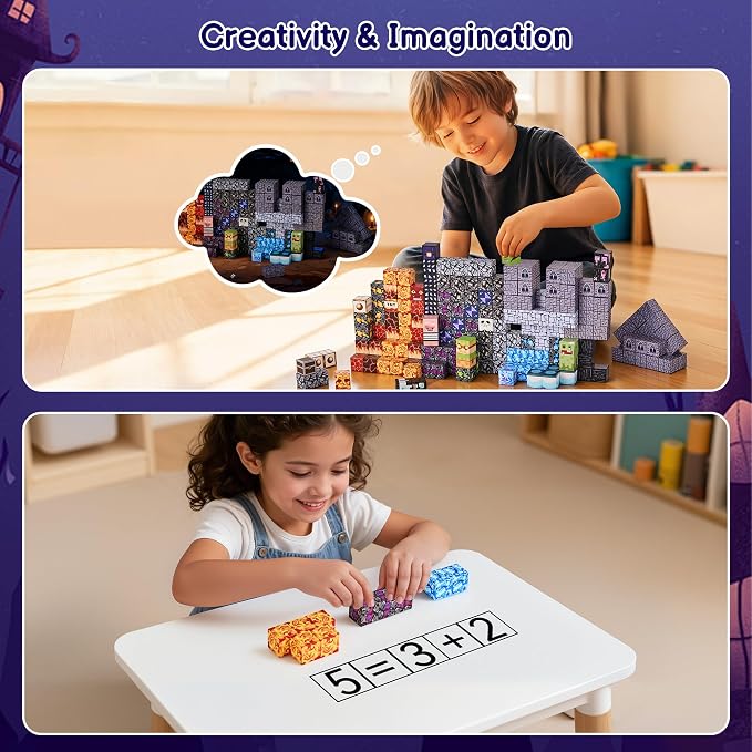 200PCS Magnetic Blocks, Magnetic Building Blocks Cubes Tiles for Kid | STEM Educational Stacking Magnets School Game Toys for Ages 3 4 5 6 7 8 9 10 11 Birthday Party Supplies Gift for Boy and Girl