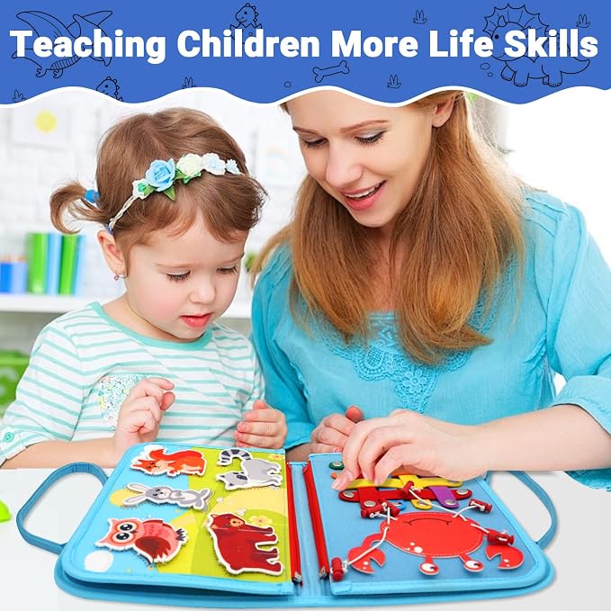 MEGRANATE Montessori Busy Board, Busy Book Educational Learning Toys for Kids Quiet Book Activity Books Fine Motor Skills Toys for 3+ Year Old Kids (Blue)