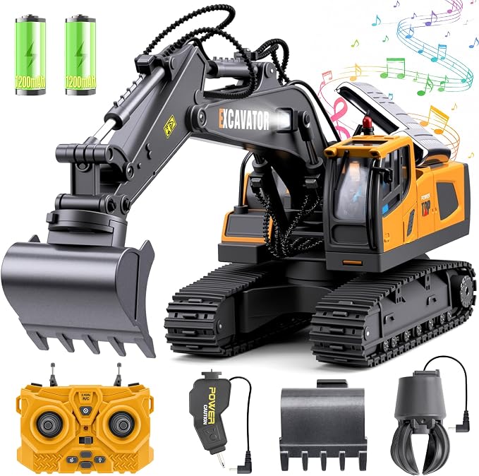 Remote Control 3-in-1 Excavator Toys, 13 Channel 1:20 RC Construction Truck | 680°Rotation, RC Car Digger Vehicles Toys, Christmas Birthday Gifts for 3 4 5 6 7 8 9 10 11 12 Year Old Boys Girls Kids