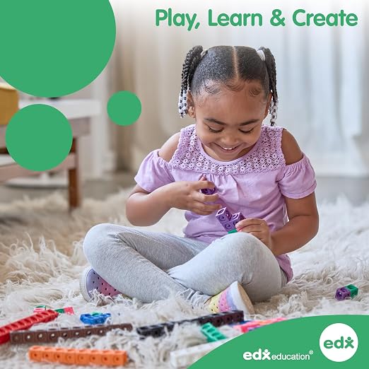 edxeducation Math Cubes, Set of 100 Counting Blocks, 5 Shapes and 10 Colors | Math Manipulatives for Preschool & Kindergarten