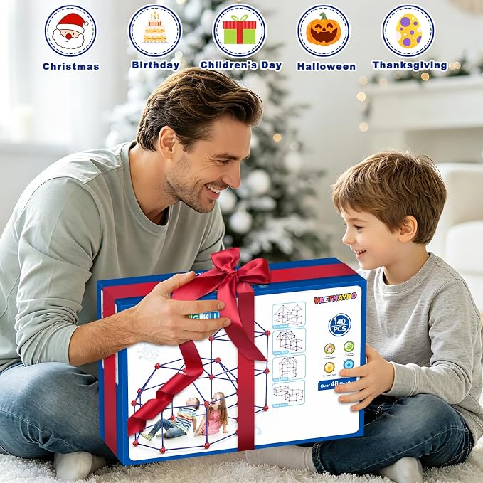 Fort Building Kit for Kids 4-8 8-12, 140 Pcs STEM Building Toys, Kids Fort | DIY Castles Play Tent Tunnels,Ultimate Creative Set for Indoor Outdoor, Christmas Birthday Gifts for Age 4 5 6 7 8 9 10 11 12