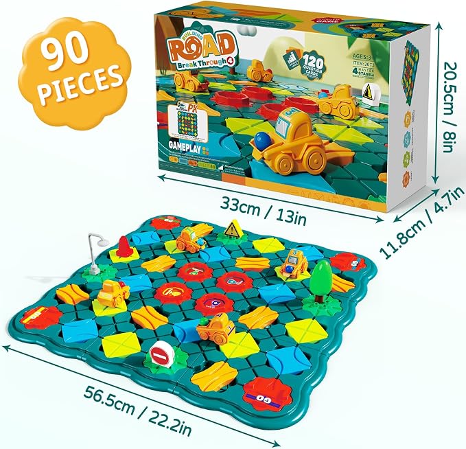 STEM Board Games Kids Toys, Maze Brain Teaser Puzzles Learning Games, Logic Road Track Building Blocks Educational Montessori Preschool Birthday Boys Girls Gifts for Kids Ages 3 4 5 6 7 8 Year Old