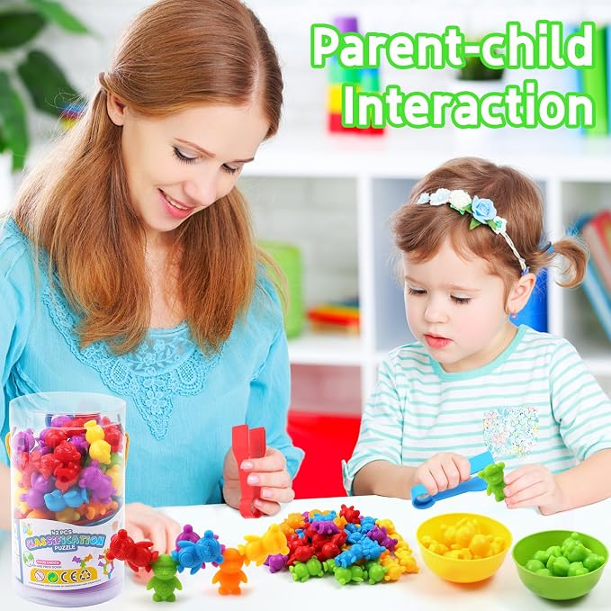 UNIQUE KIDS Counting Matching Game with Sorting Cups, Color Classification and Sensory Training Educational Learning Toys Set Gift for Toddlers Preschool Ages 3 Years and up