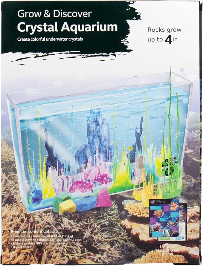 BBC Earth Grow & Discover Crystal Aquarium, Grow Colorful Cave-Like Crystal Formations Inside Reusable Tank, Magic Rocks, STEM Toys, Unique Crystal Growing kit, Science Experiments for Kids 6-8