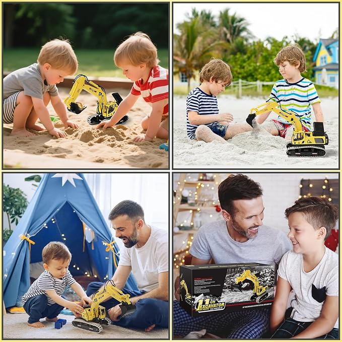 Remote Control Excavator Toy 16 Inch, 11 Channel RC Construction Vehicles Hydraulic Haulers Digger Toys Gift for 6+ Years Old Kids Boys