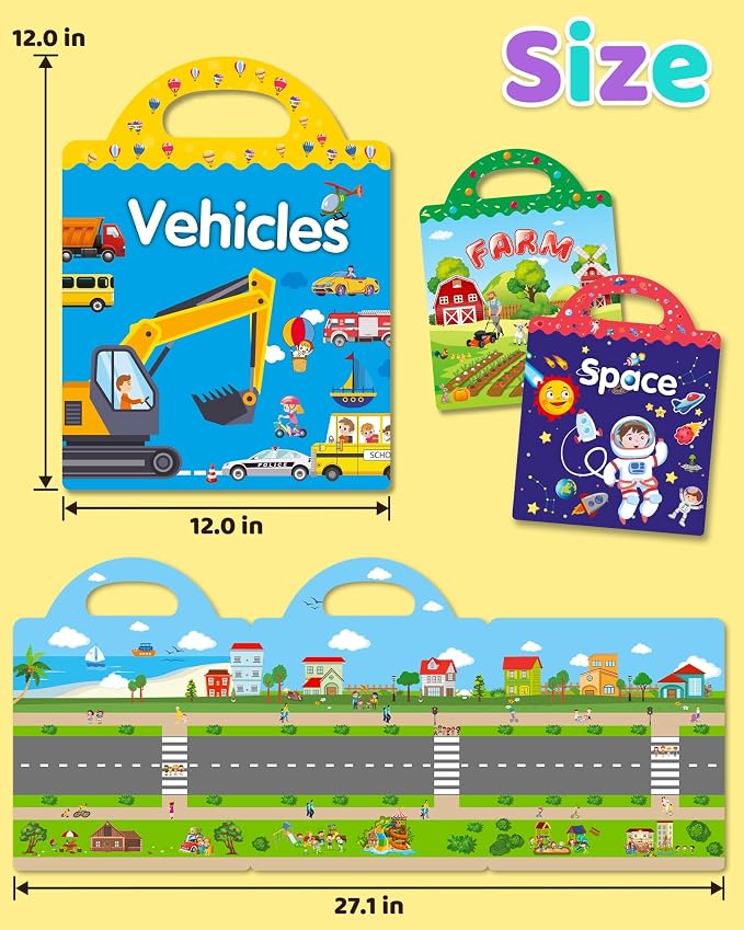 Benresive Reusable Sticker Book for Toddlers, Stickers for Kids, Travel Toy | Toddler Toys, Boys Girls Birthday Gifts, Airplane & Road Trip Essentials Kids, No Mess Waterproof Toddler Crafts Activities