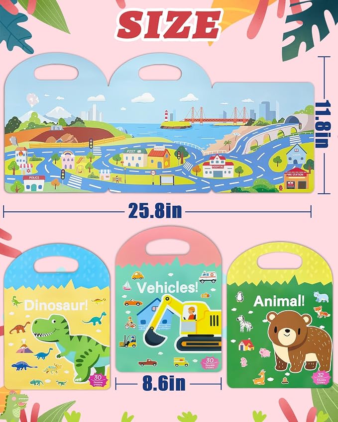 Benresive Reusable Sticker Book for Toddlers, Stickers for Kids, Travel Toy | Toddler Toys, Boys Girls Birthday Gifts, Airplane & Road Trip Essentials Kids, No Mess Waterproof Toddler Crafts Activities