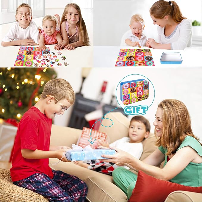 LELEMON Puzzles for Kids Ages 4-8 Donuts Jigsaw Puzzle for Kids Boys Girls Doughnut Puzzls Children Learning Educational Puzzes Portable Box Pack Toys
