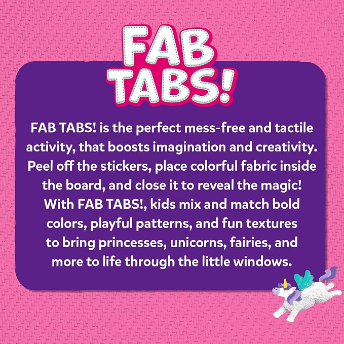 Skillmatics Fab Tabs – Unicorns & Princesses, Fabric Art, Sewing Craft Kit | Peel & Stick Sticker Activity, Mess-Free Play, Travel Toy, Gifts for Boys & Girls Ages 4, 5, 6, 7, 8, 9