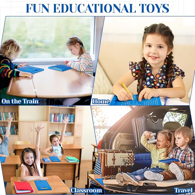 Yexiya 3 Pcs Magnetic Drawing Board for Kids, Toddler Travel Drawing Kit Magnet Sketch Thread Board with Stylus Pen and Beads Toy for Child Quiet Time Activities (7 x 8.5 Inches,Blue)