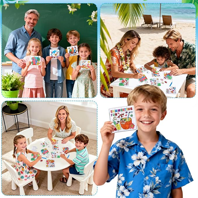 24 Set Summer Crafts for Kids Adults Bulk, Hawaiian Summer Activities DIY Puzzle Kit with Beach Tropical Palm Tree, Luau Ocean Theme Art Painting for Classroom Party Favors Gift Coloring Game Supplies