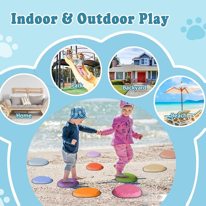 Stepping Stones for Kids, 10 PCS Non-slip Toddlers' Balance Sensory Toys, Indoor & Outdoor Play, Obstacle Course Game for Children Promoting Coordination and Motor Skills, Ages 3 4 5 6 7 8+