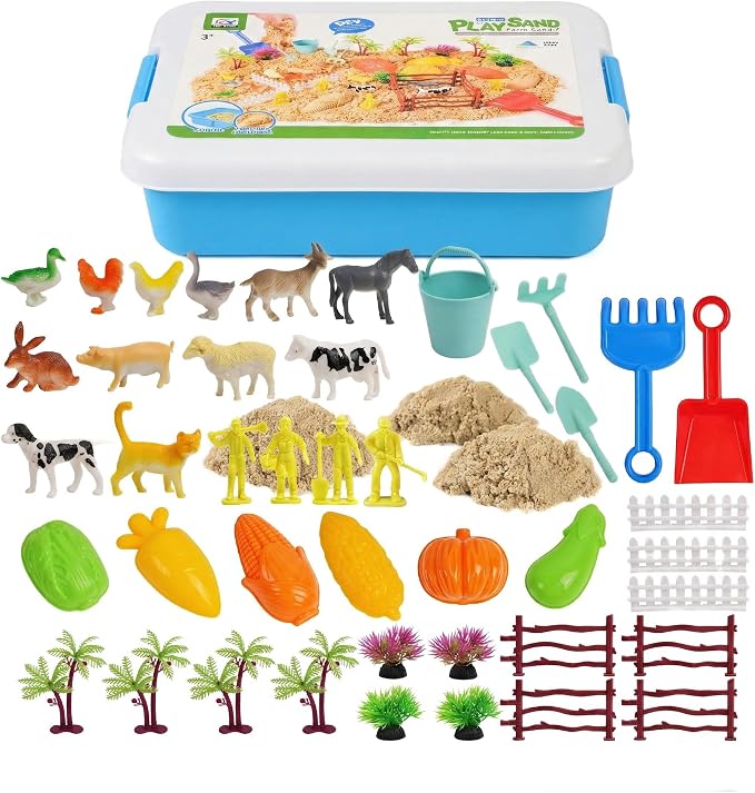 Farm Play Sand Toys for Toddlers, 45PCS 2.65Lbs Sensory Sand Set, Kids 3-7 Indoor Outdoor Toys, Christmas Birthday Gift for Boys Girls
