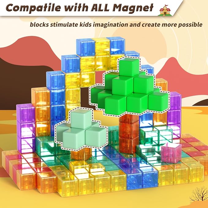 Apluses 45PCS Magnetic Blocks - Transparent Magnet Cubes, Kids Building Blocks, Sensory Autism Gifts for Kids Ages 3+, Preschool Travel Toys for 3-5 Year Old Boys and Girls