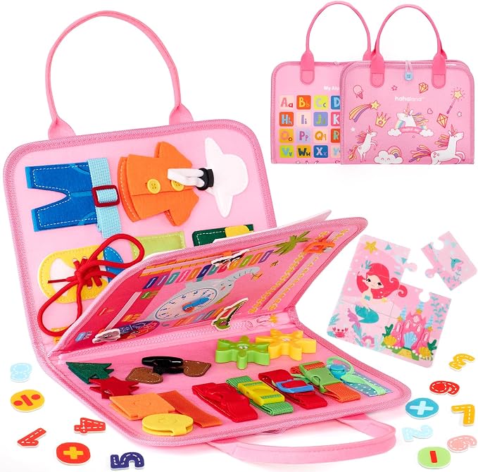 hahaland Busy Board for Toddlers Boys Girls Montessori Toys for 3+ Year Old | Preschool Educational Learning Activities Toddler Travel Toys for Ages 3 4 5 with Life Skill Number Color Weather