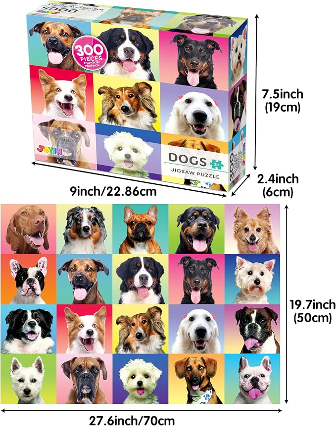 JOYIN 300 pcs Multicolor Dog Puzzles, Jigsaw Puzzle for Kids and Adults(27.6" x 19.7"), Puppy Theme Puzzles for Kids, Collection Gift Home Art Decor, Birthday Gift for Boys Girls 3 4 5 6 7 8
