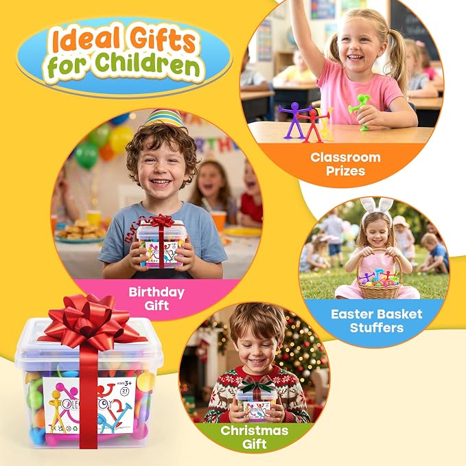 OleOletOy Suction Fidget Toys for Kids: 21 Pack Stretchy Sensory Toys | Bulk Classroom Prizes Box Toys for Student - Quiet Fidgets for Autism ADHD Calming - Goodie Bags Stuffers for Party Favors