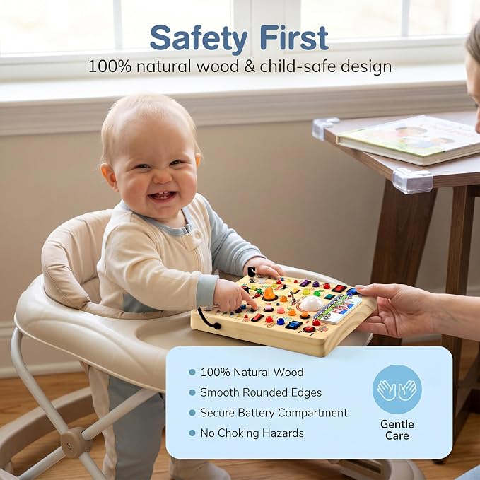 RichBoy Busy Boards, Lights Switch-Style, Wooden, 59-in-1, Large | Toddlers Birthday Gifts, Montessori Toys, Autism Sensory, Fine Motor Skills, Educational Learning, Travel Essentials