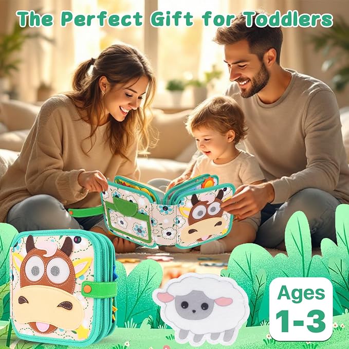 Cobelae Busy Book for Toddlers 1-3, Montessori Toys for 1 Year Old | Felt Toddler Busy Board, Travel Toys for 1-3, Sensory Learning Quiet Activity Book, Gifts for Baby Age 1+