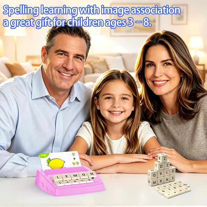Ondalis Toys for 3-8 Year Olds Girls, Matching Letter Spelling Games for Kids Ages 3-8 Preschool Learning Educational Toys for Kids Birthday Gifts for 3-8 Year Olds Girls Pink