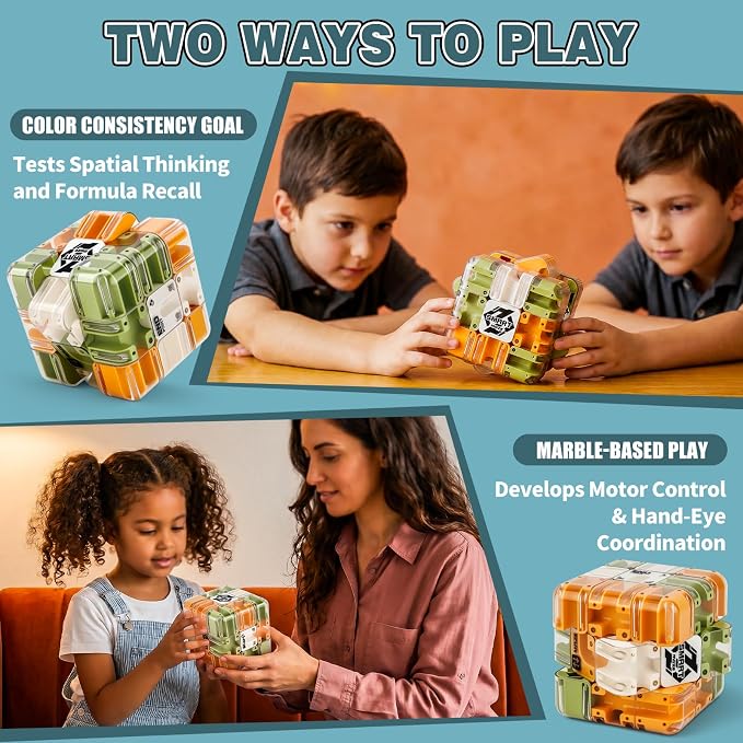 3D Maze Cube Ball Puzzle Brain Teaser for Adults & Kids, Educational Learning Toys Logical Thinking, Family Board Games Tabletop, Durable Puzzle Cube (Green&Brown&White-B, 3.3x3.3x3.3)
