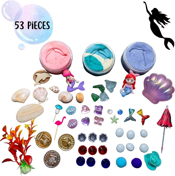 Play Dough Kit, Sensory Kit, Playdough Non-Toxic, Sensory Motor Aids, Gift for Kids & Toddlers, Sensory Play Set, Fine Motor Activity (Mermaid Play Dough Kit)