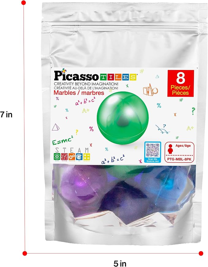 PicassoTiles Marbles for Magnetic Block Tiles Race Track Building Maze Set | STEM educational interactive learning kit, vibrant replacement balls, smooth rolling action spheres, safe plastic, ages 3+