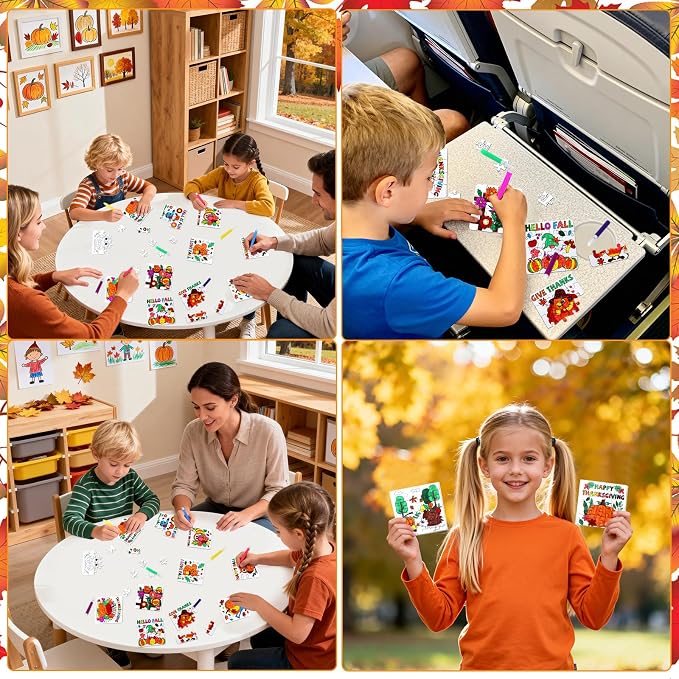Fall Thanksgiving Crafts for Kids Autumn Activity DIY Arts Kit Puzzle Game | 24 Set Thanksgiving Jigsaw Pumpkin Turkey Owl for Fall Harvest Party Favors Classroom Gifts Blank Coloring Toys Supplies Bulk