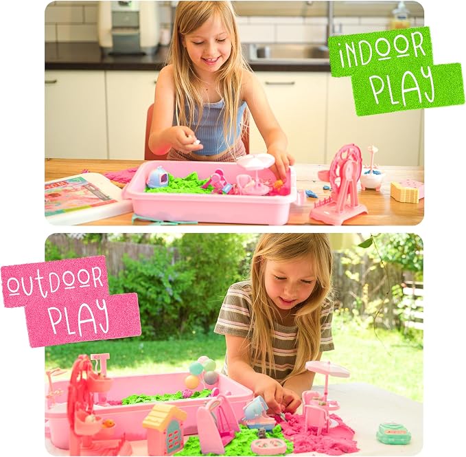 Pet Sensory Bin, 79 Pcs Cat and Dog Sandbox with Lid, 2.4LB Sensory Sand Indoor Outdoor Play Sand Kit, Cat Toys for Kids Ages 3 4 5 6 7, Christmas Birthday Gift for Girls and Boys