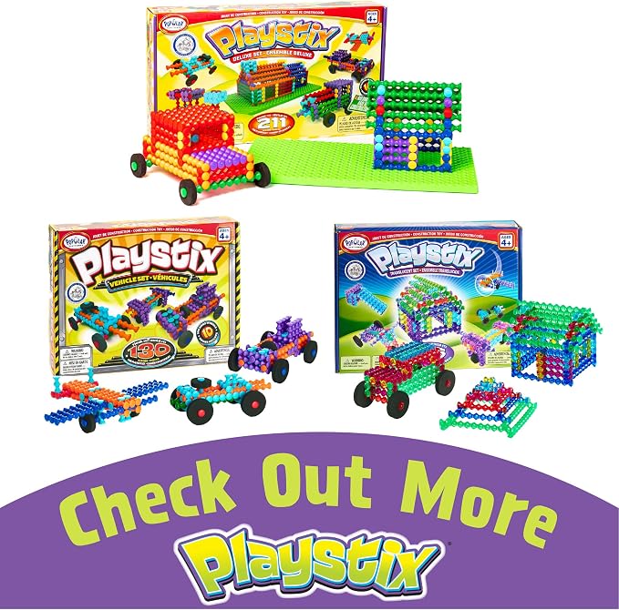 POPULAR PLAYTHINGS Playstix, Starter Set 80 Piece, Building Sticks Kit | for Kids Ages 4 and Up, Construction Stem Building Toy Gift, for Boys & Girls, for Kids