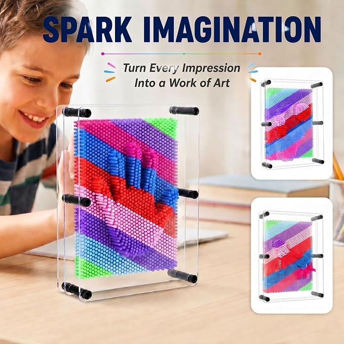 MICKYU Rainbow Sensory Fidget Desk Toy, 6 x 8 Inch | 3d pin art sensory toys for kids with autism, stress relief toy, novelty gift for girls